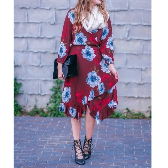 Anthropologie Plenty by Tracy Reese Burgundy Maroon Red Floral Aleah Dress XS - Picture 3 of 13
